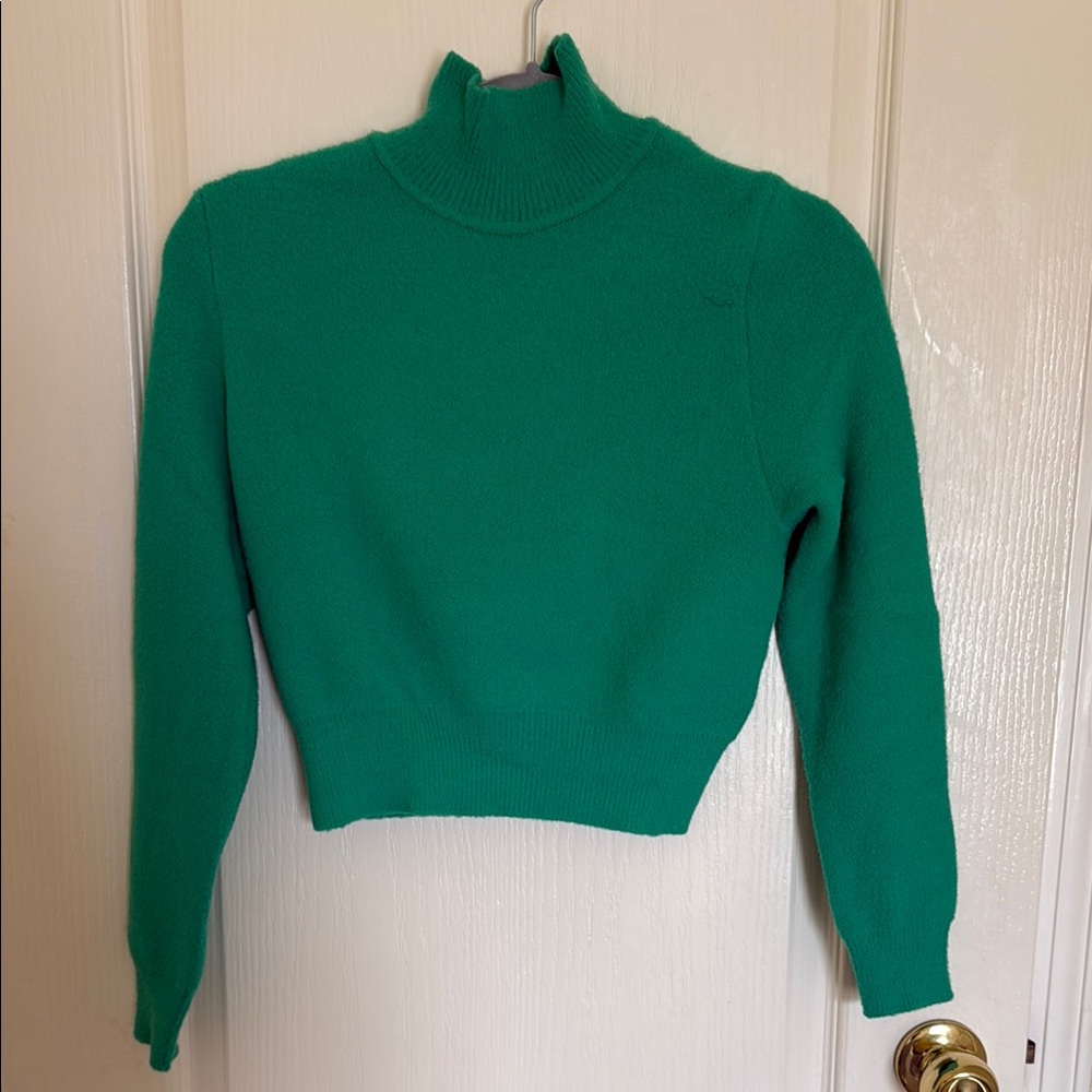 Zara Green Cowl Neck Sweater with Ribbed Detailing